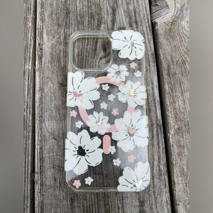 kate spade iPhone 13 and 14 pro max phone case flowers shimmer hollyhock floral
